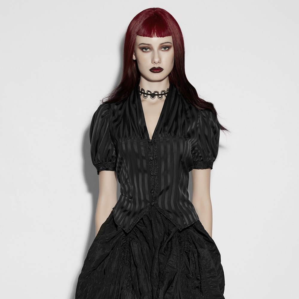 Punk Rave - Marionette Satin Short Blouse - Zwart
